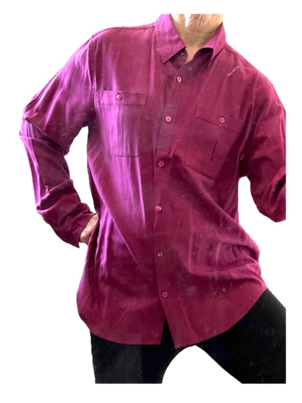 Investments Blouse Long Sleeve Button Down Fuschia Magenta Sz M